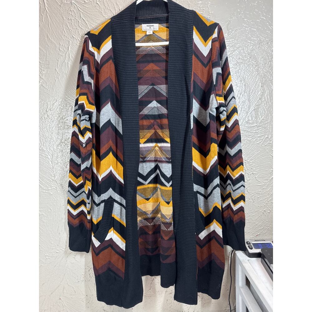 MISSONI for Target Open Front Cardigan Long Sleeve‎ Chevron Brown Sweater Medium